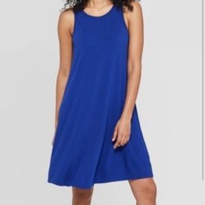 High neck blue swing dress